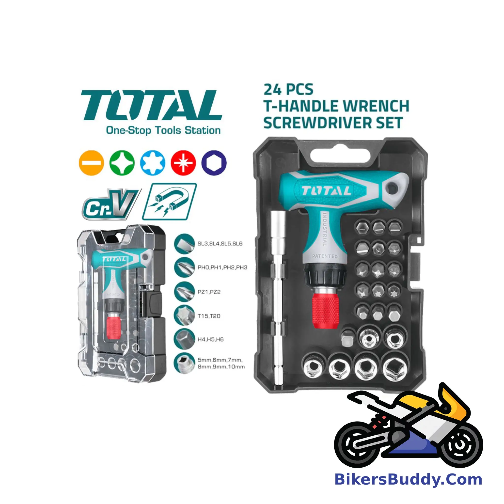 Total 24 Pcs T-handle wrench screwdriver set accessory