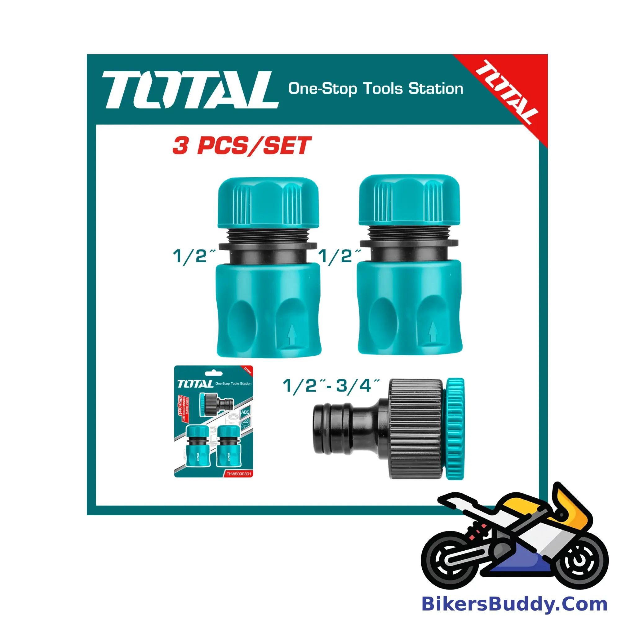 Total 3pcs Hose Quick Connectors Set accessory